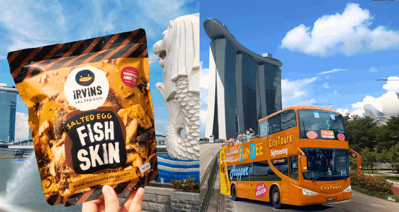 FunVee Open Top Bus Sightseeing with IRVINS Salted Egg Fish Skin Chips