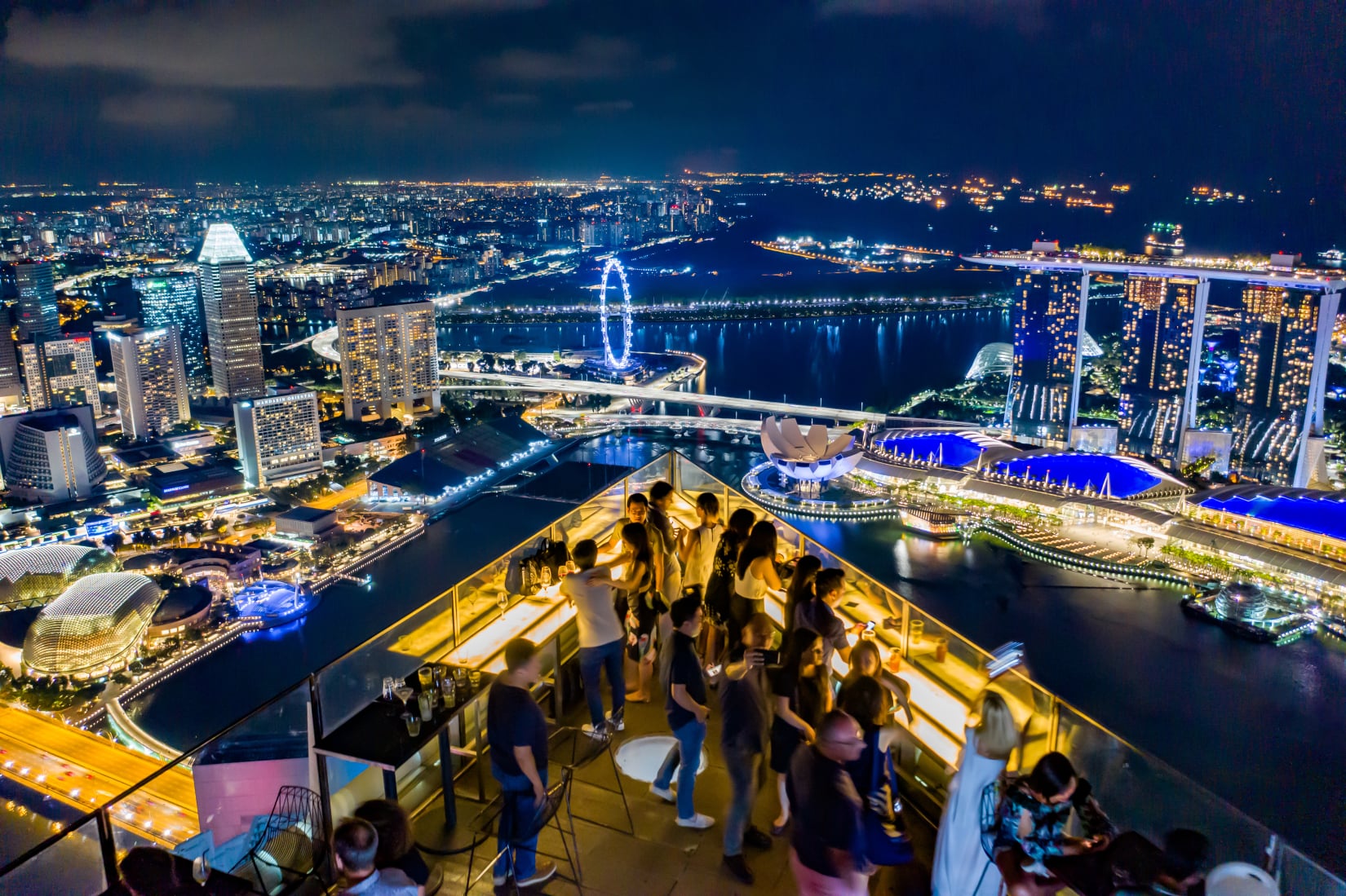 Night aerial view of Singapore skyline