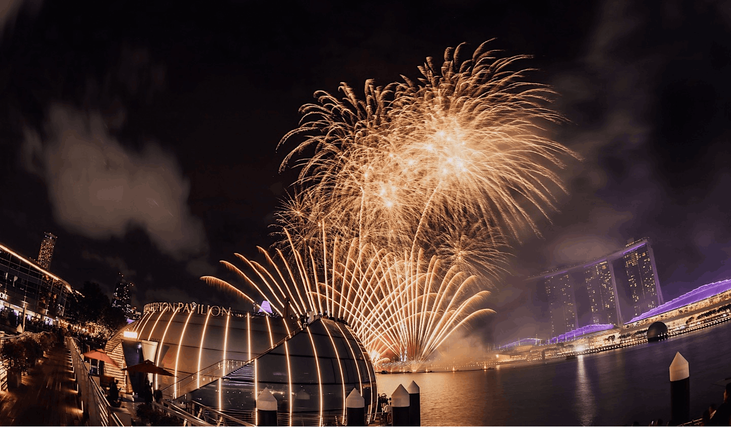 Fireworks along the Singapore Marina Bay